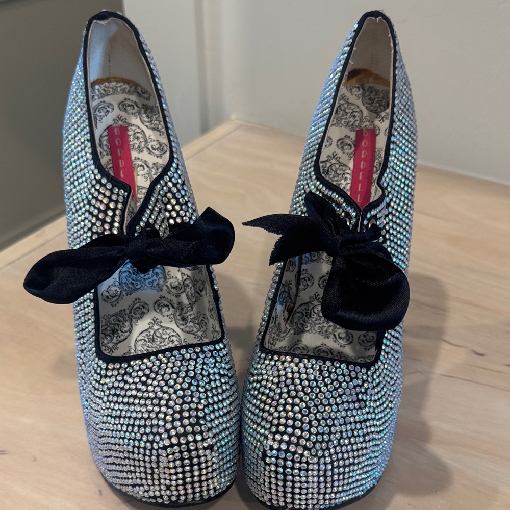 Bordello Black and Silver Rhinestone Heels